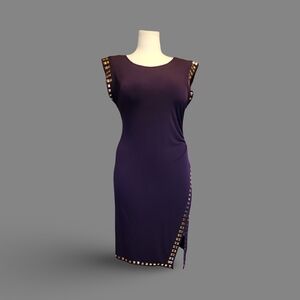 Shelby & Palmer Studded Purple&Gold Scoop Neck Sheath Dress XL Sleeveless Knit ❥